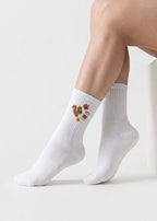 Weiße Pilates Socken mit einem Squirrel, Herbstblätter und einem Cafe