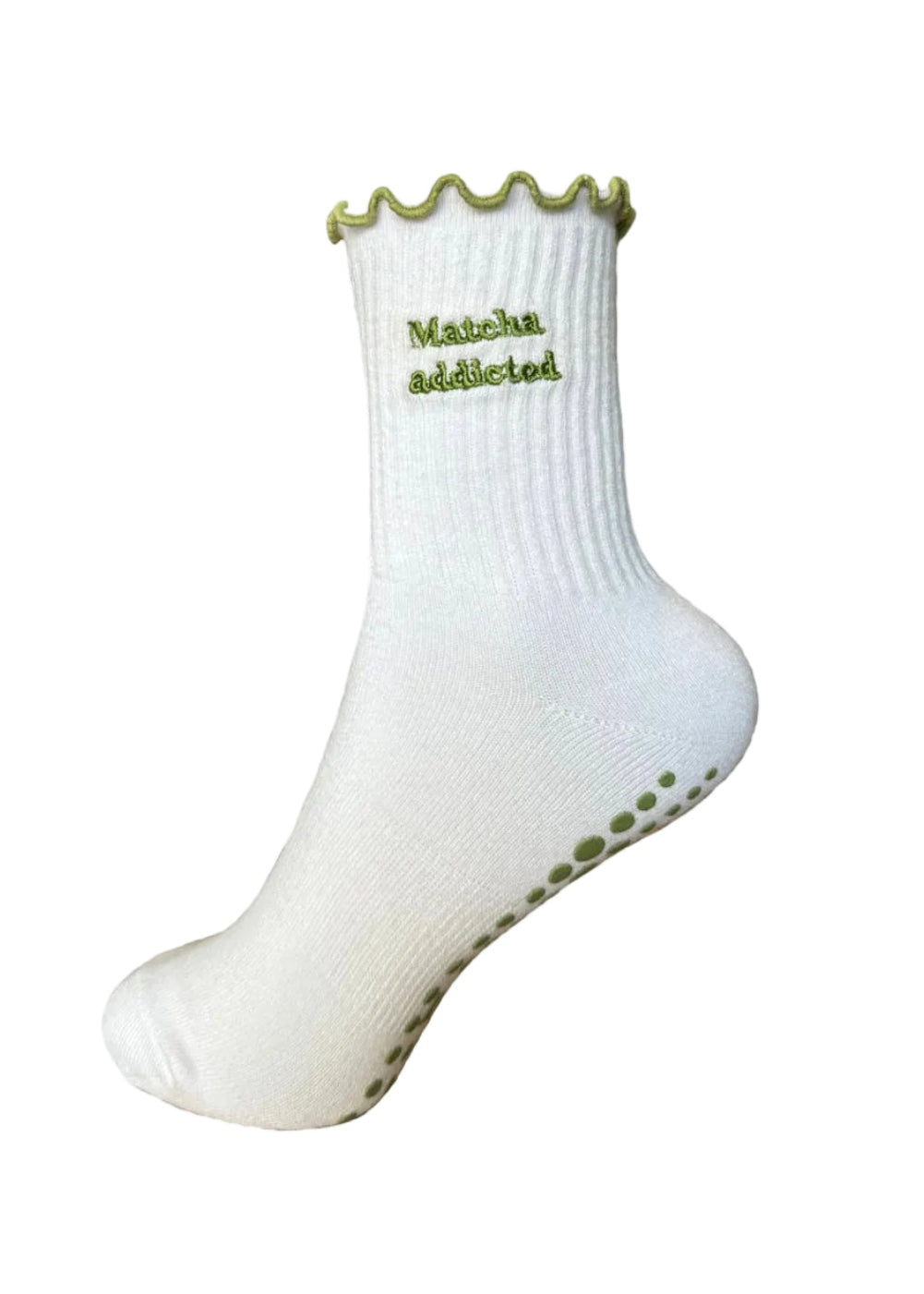 Weiße Pilates Socken mit grünen Details