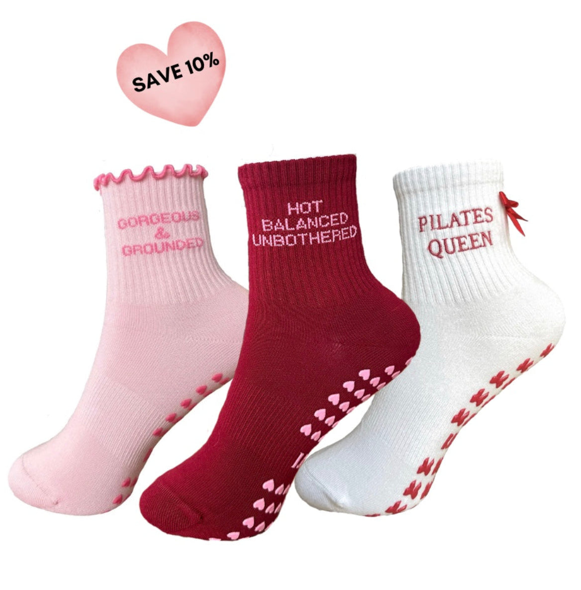 Pink, Rot, Weiß Trio Pilates Socken