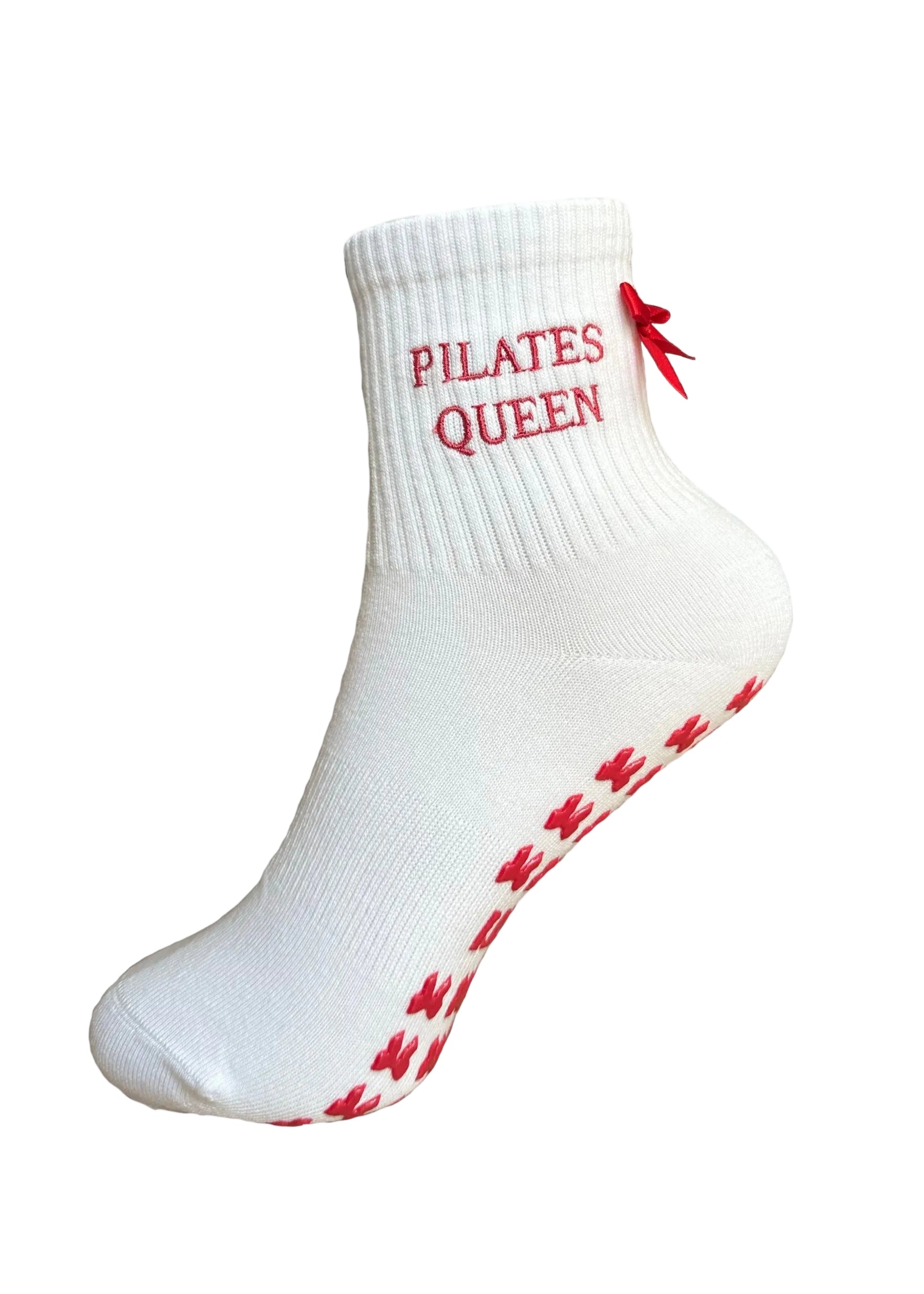 Weiße Pilates Socken mit roten Details