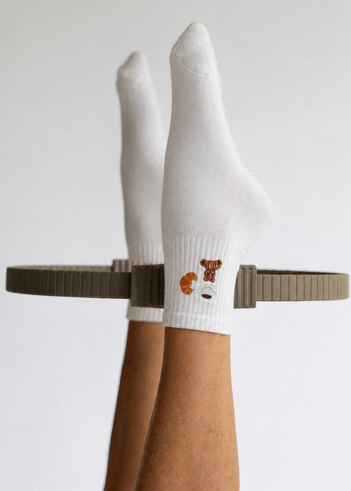 weiße Pilates Socken mit Ring