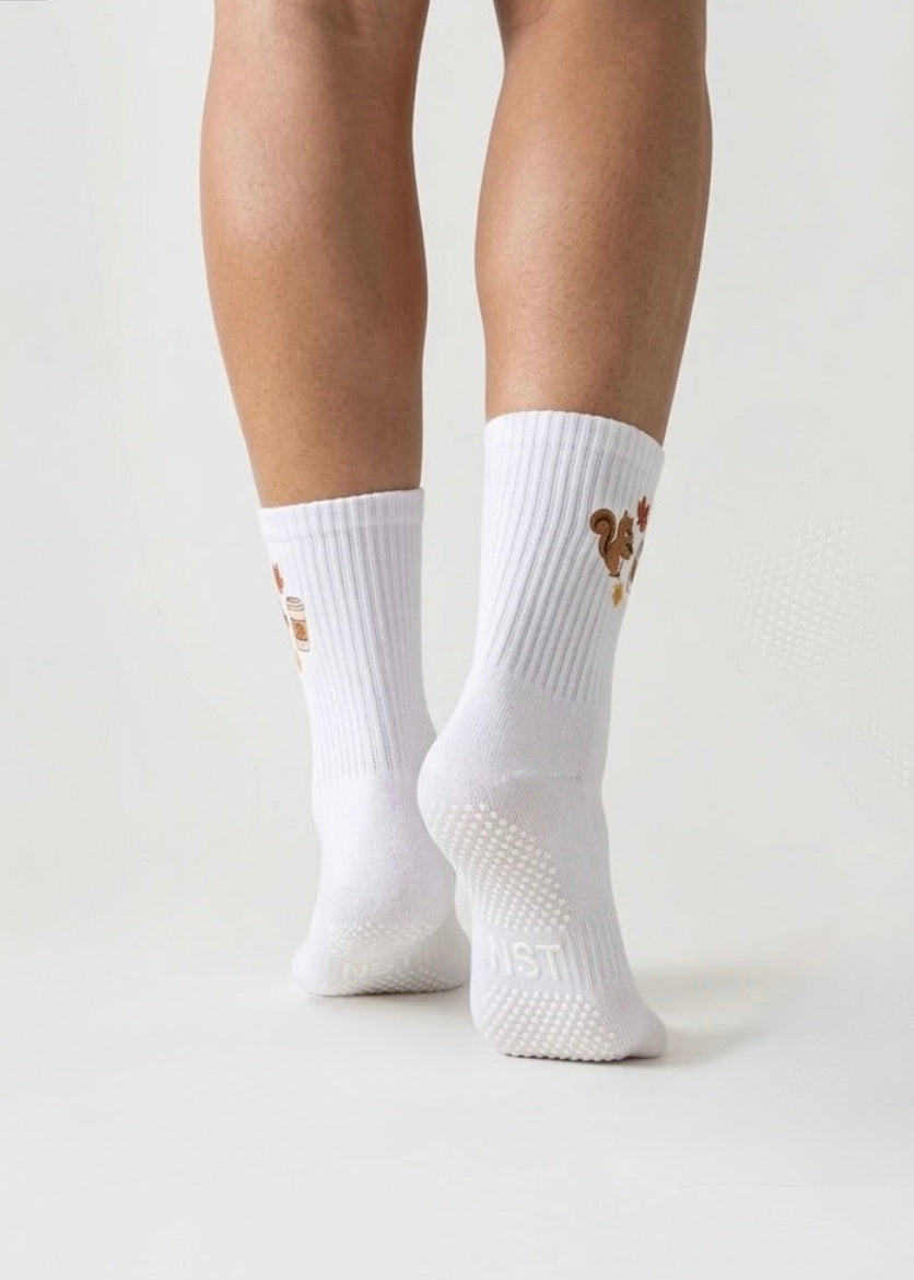 Weiße Crew Socken für Pilates