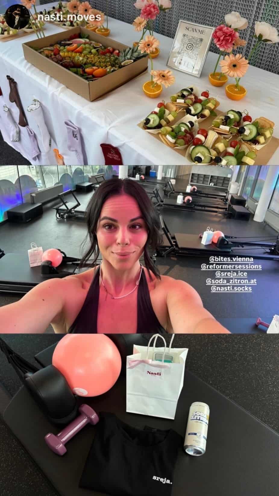 Pilates Community Event mit Reformer Training, gesunden Snacks und NST Pilates Grip Socks in einem Wiener Pilates Studio