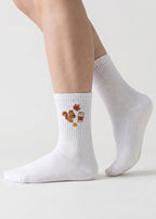 Weiße Socken in Crew Länge mit Herbsrmotiven